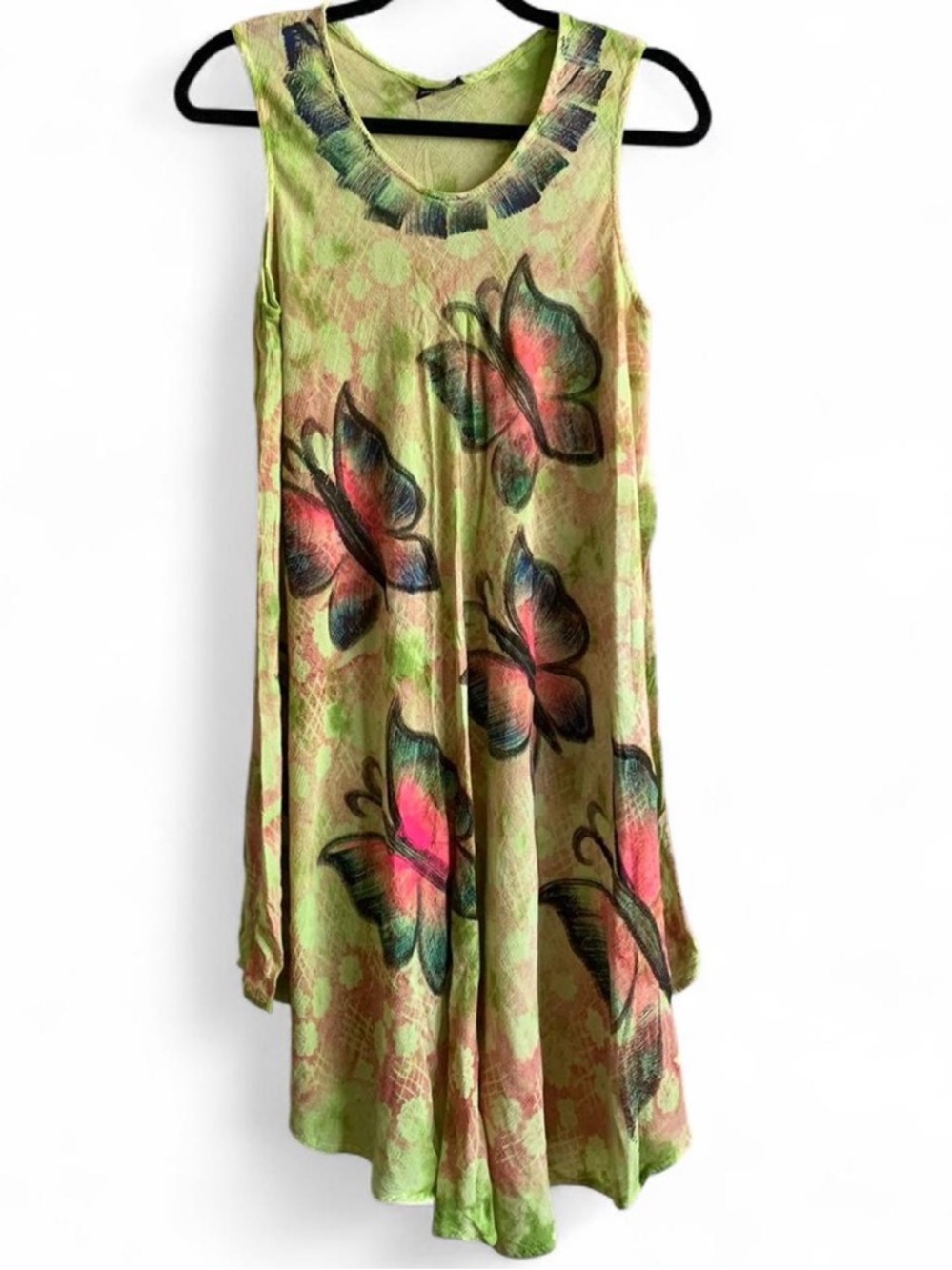 Sleeveless Butterfly Dress in Lime & Pink One Size